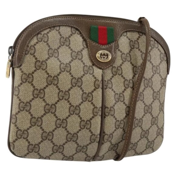GUCCI GG Supreme Web Sherry Line Bag PVC Beige Gold 904 02 047 Auth 142439 - Picture 1 of 16